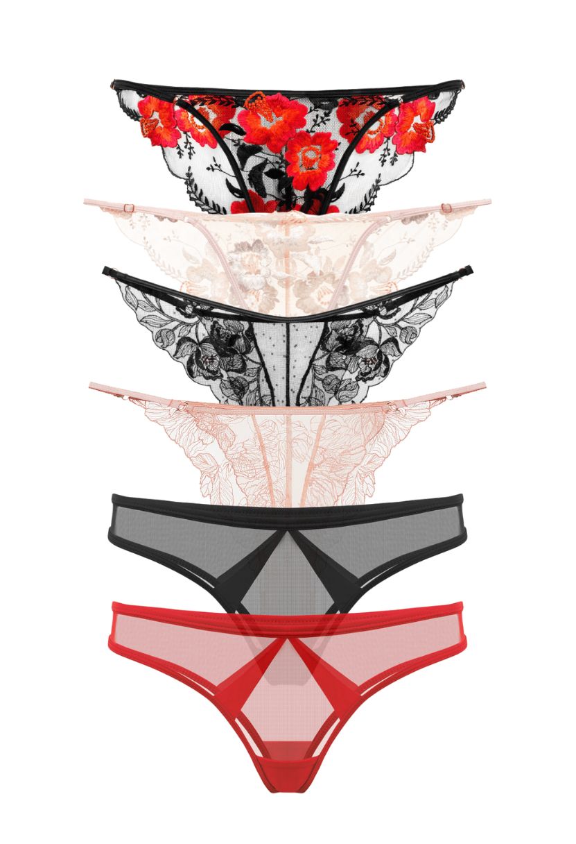 Set of 6 bikini panties different styles – The Kiss lingerie set
