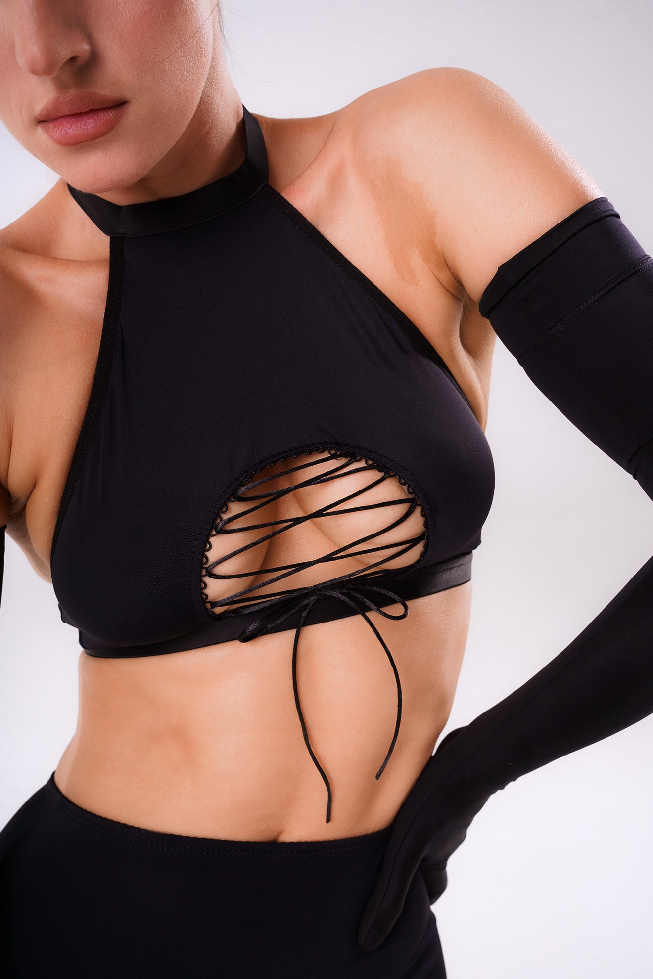 Zoe Lace-Up Bra Black