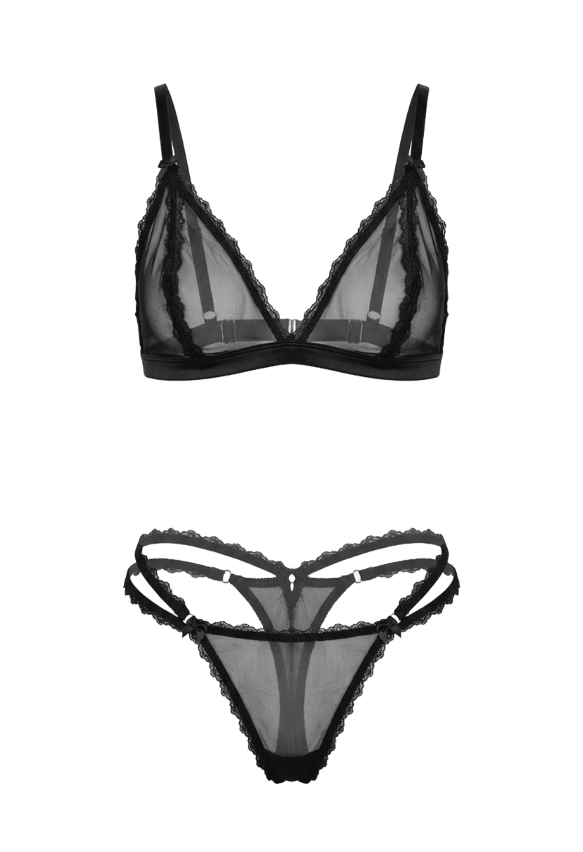 Veil Bralette & Thong Set Black
