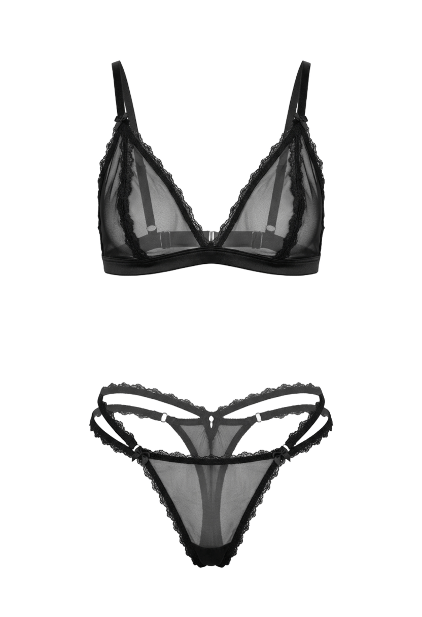 Veil Bralette & Thong Set Black
