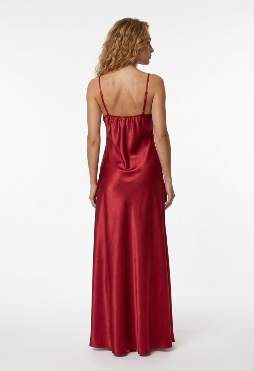 Camisón Largo de Satén Adeline Rojo