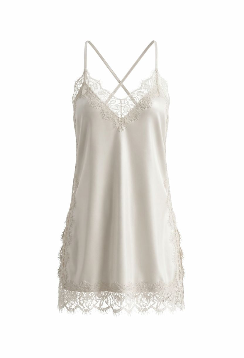 Grace Lace-Trim Satin Chemise Ivory