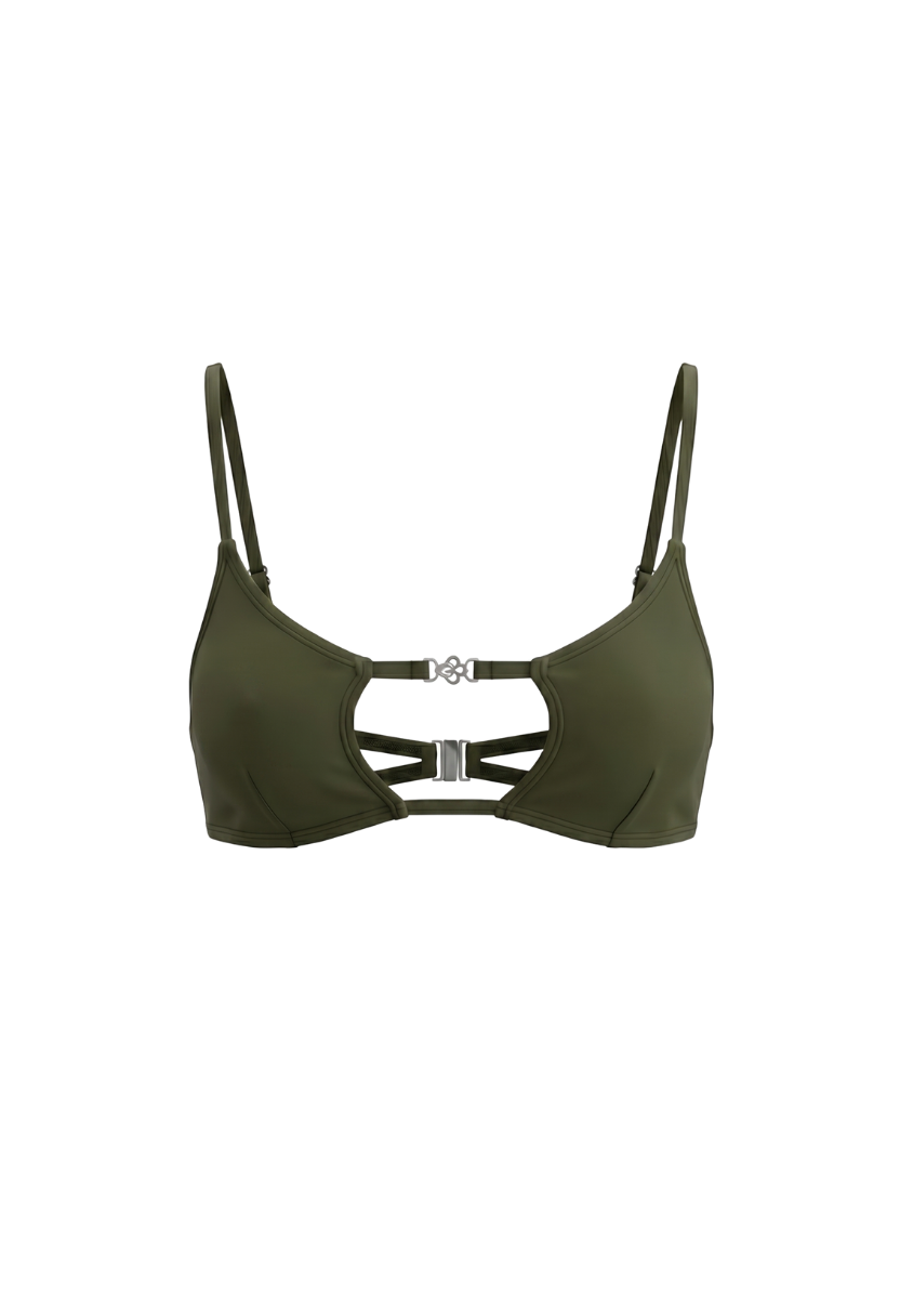Amira Square Cut-Out Top Olive