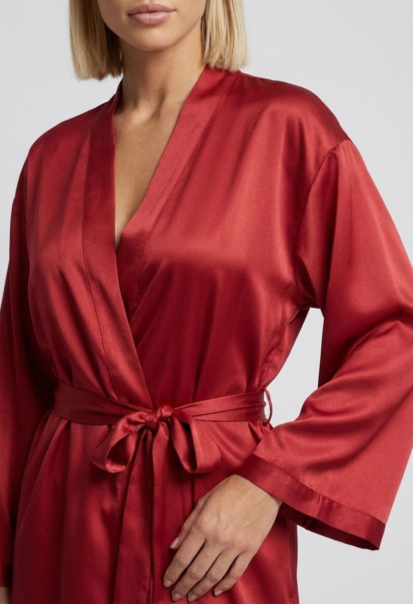 Grace Satin Kimono Robe Red
