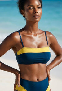 Top de Bikini Sorelle Azul Marino y Amarillo
