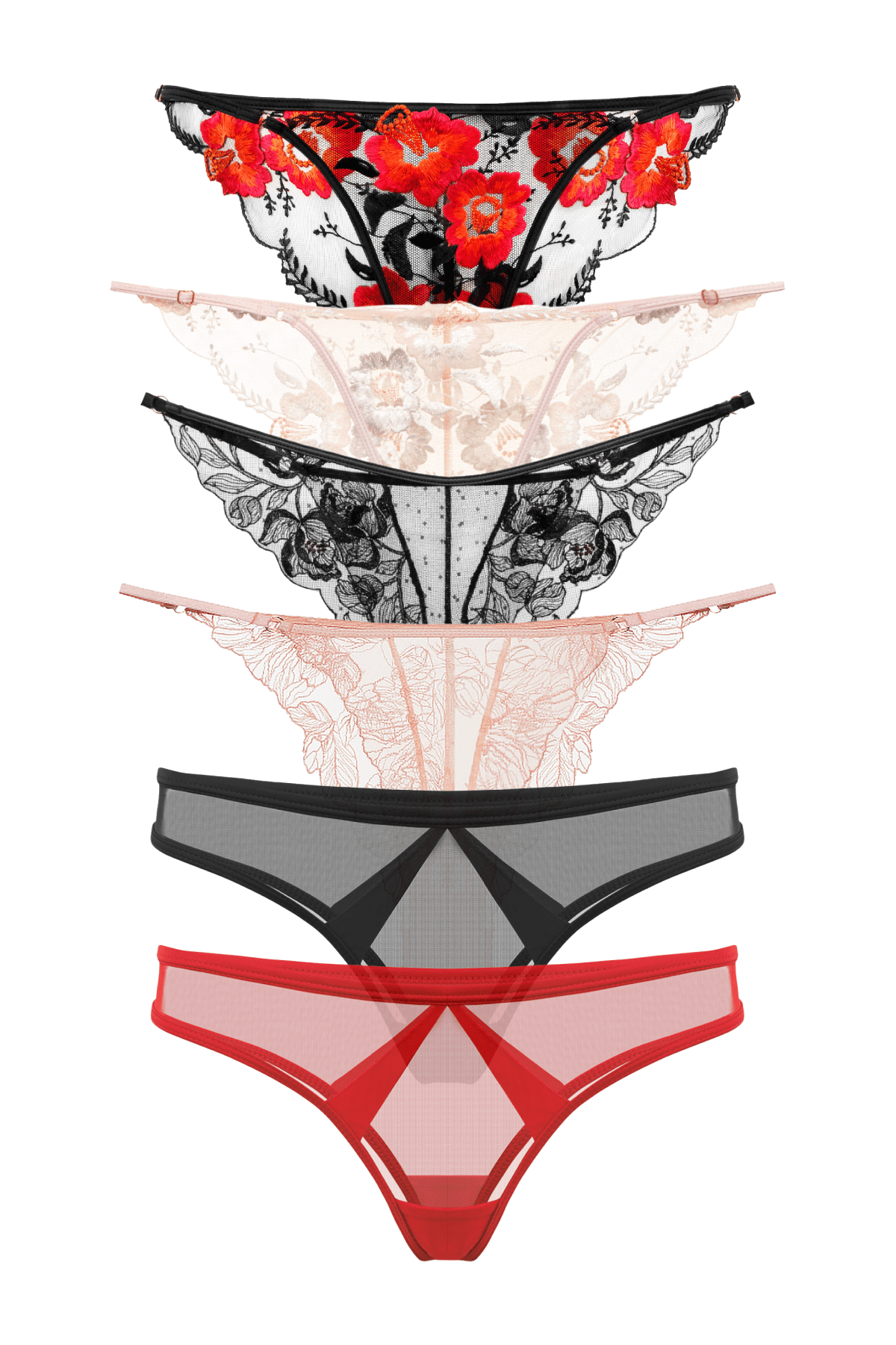 Lace and Sheer Bikini 6-Pack