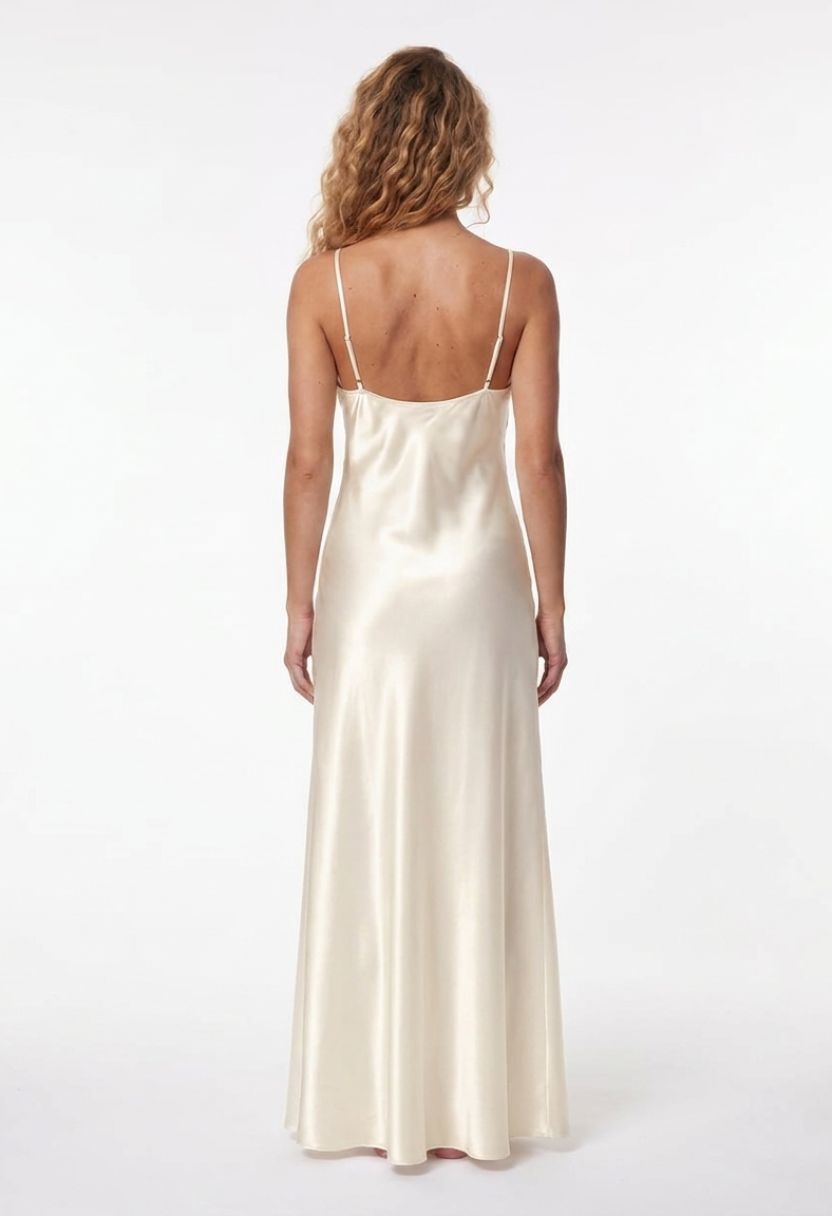 Adeline Lace-Trim Satin Nightgown Ivory