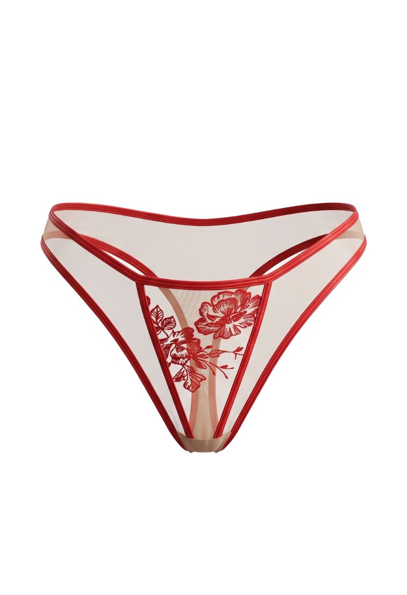 Alissia red thong with floral embroidery, product shot