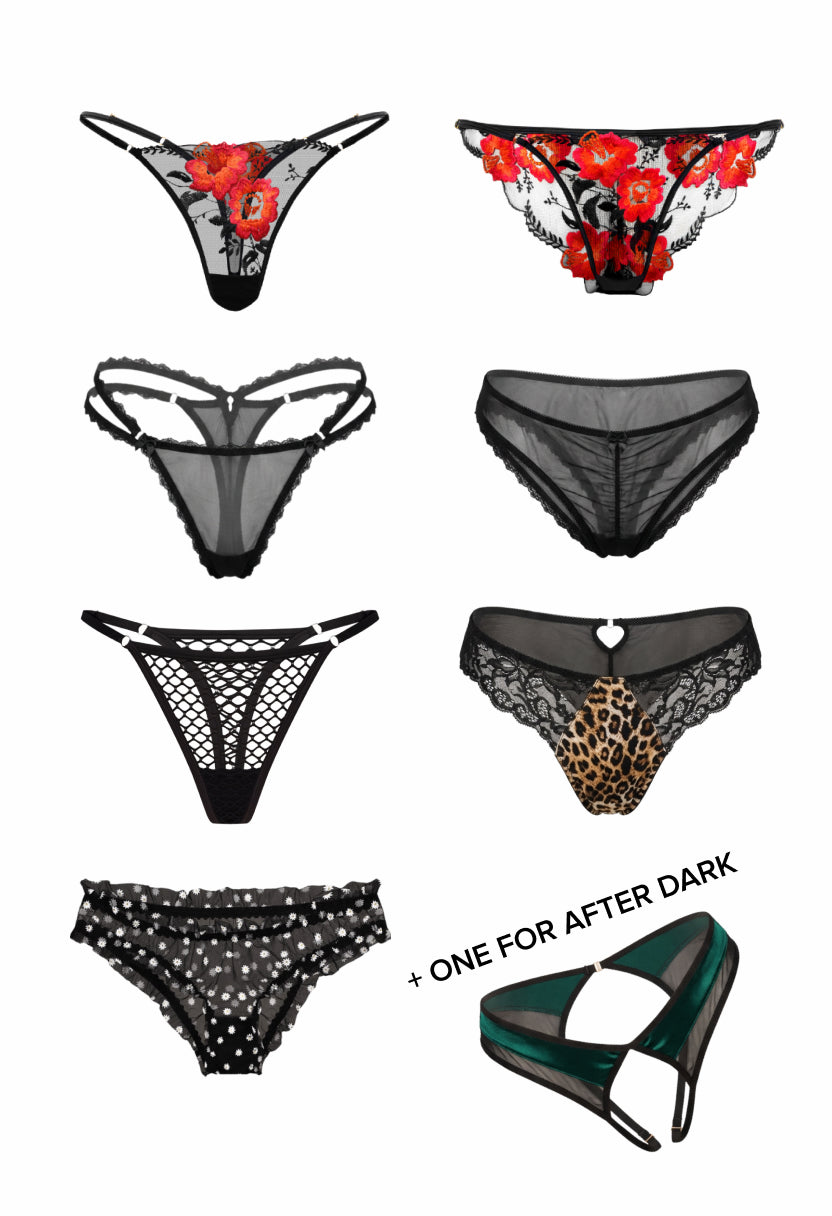 Black Signature 7-Pack + Open-Style Thong Gift