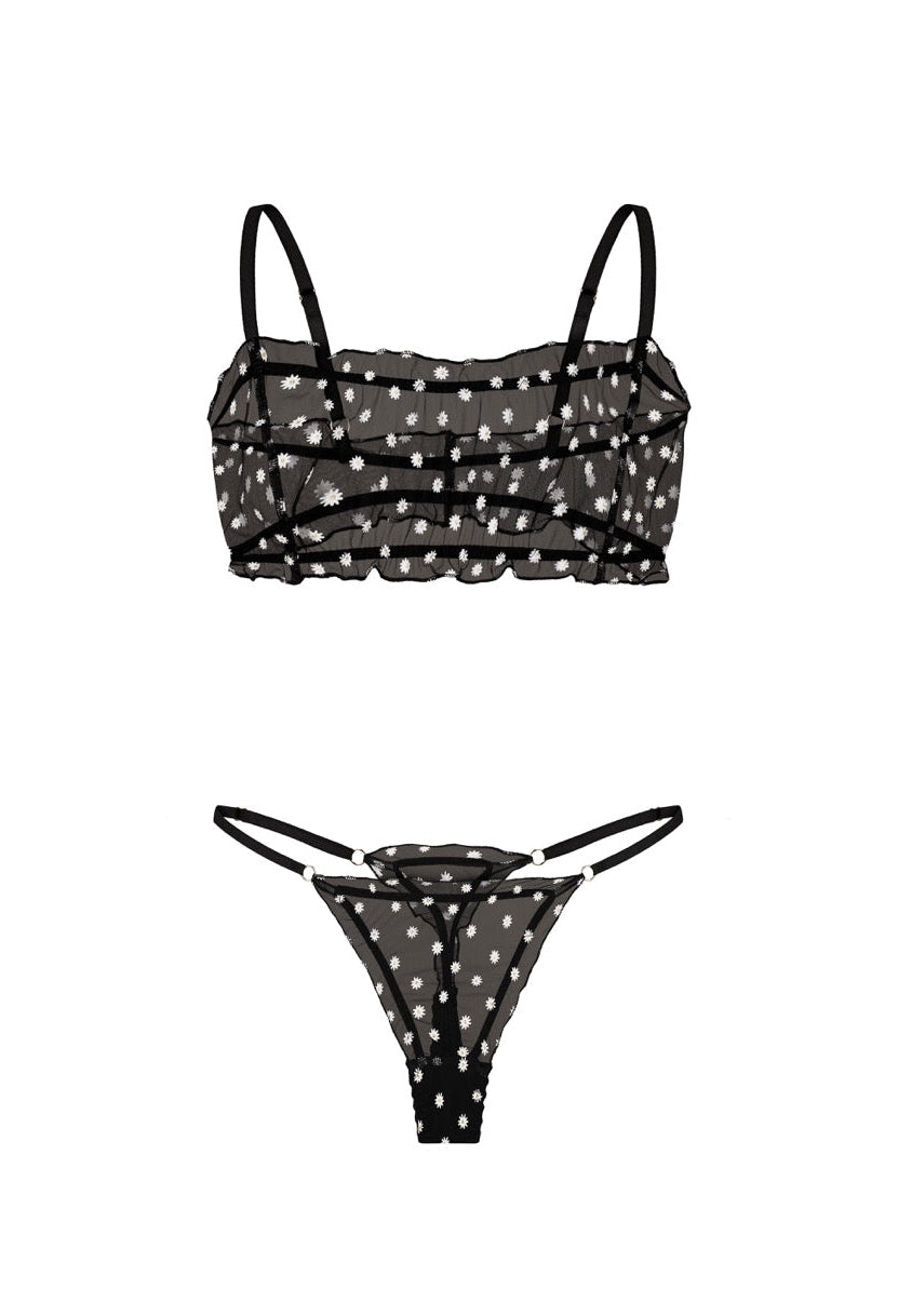 Chamomile Bralette & Thong Set Black