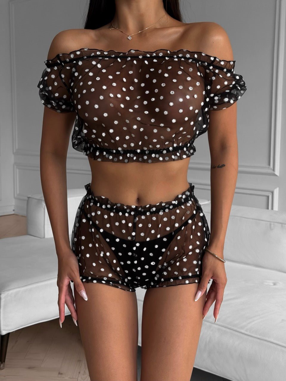 Chamomile Short Sleeve & Shorts Set Black