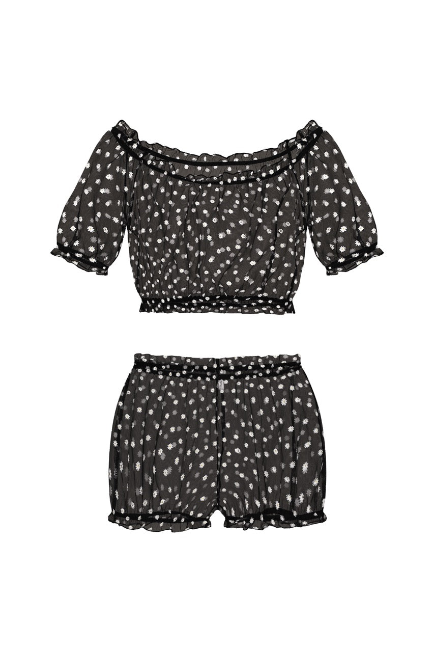 Chamomile Short Sleeve & Shorts Set Black