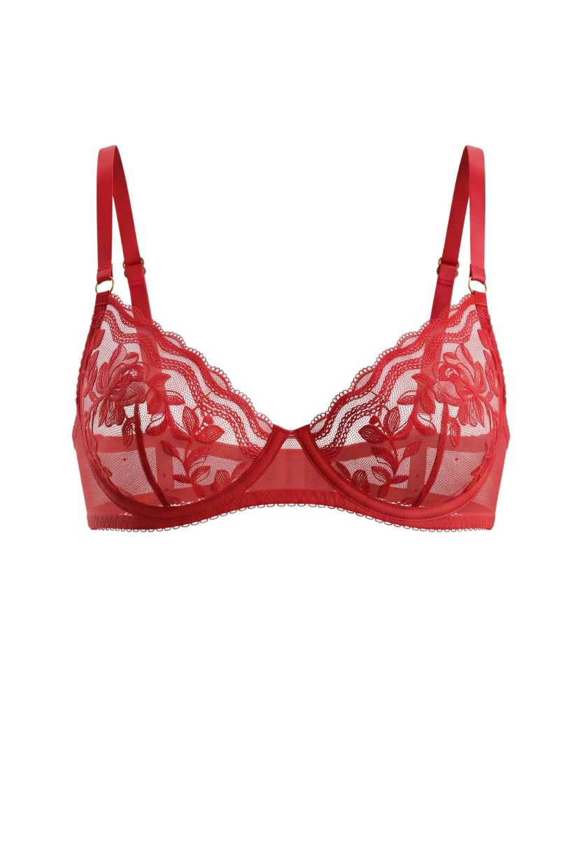 Ember red lace underwire bra, product shot