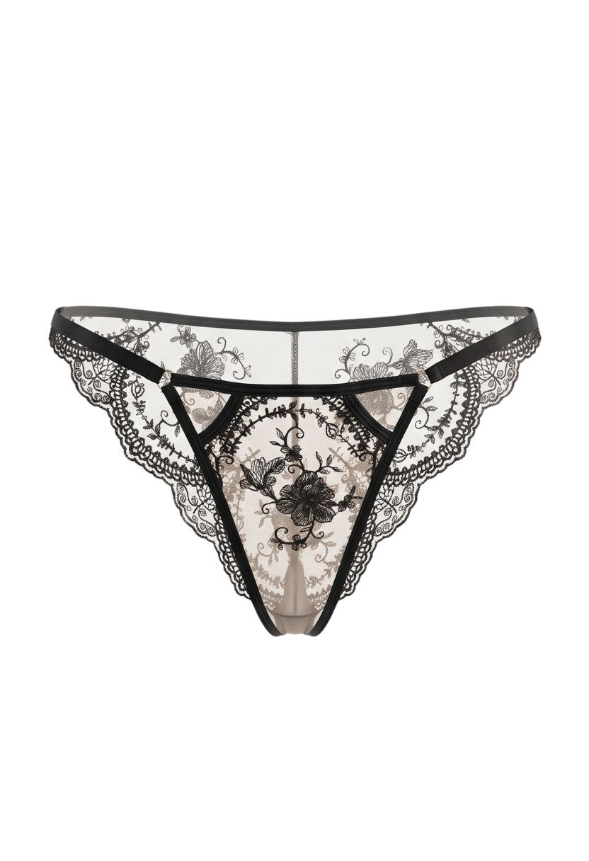 Emilia black embroidered bikini with cut-out front, product shot