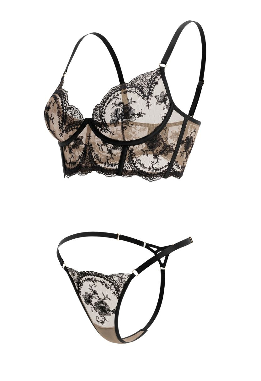 Emilia Longline Bra Set Black
