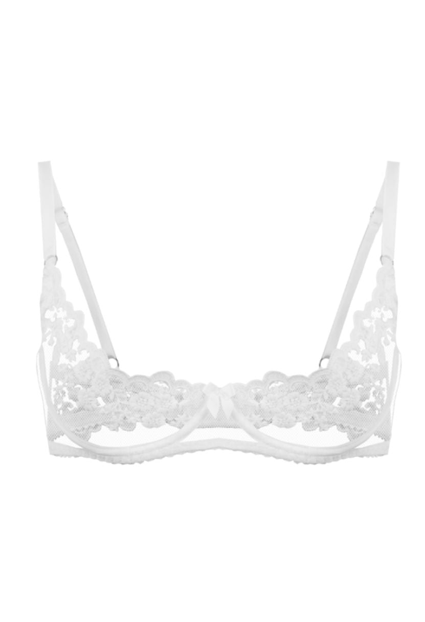 Erotica white open-cup bra with floral embroidery, product shot