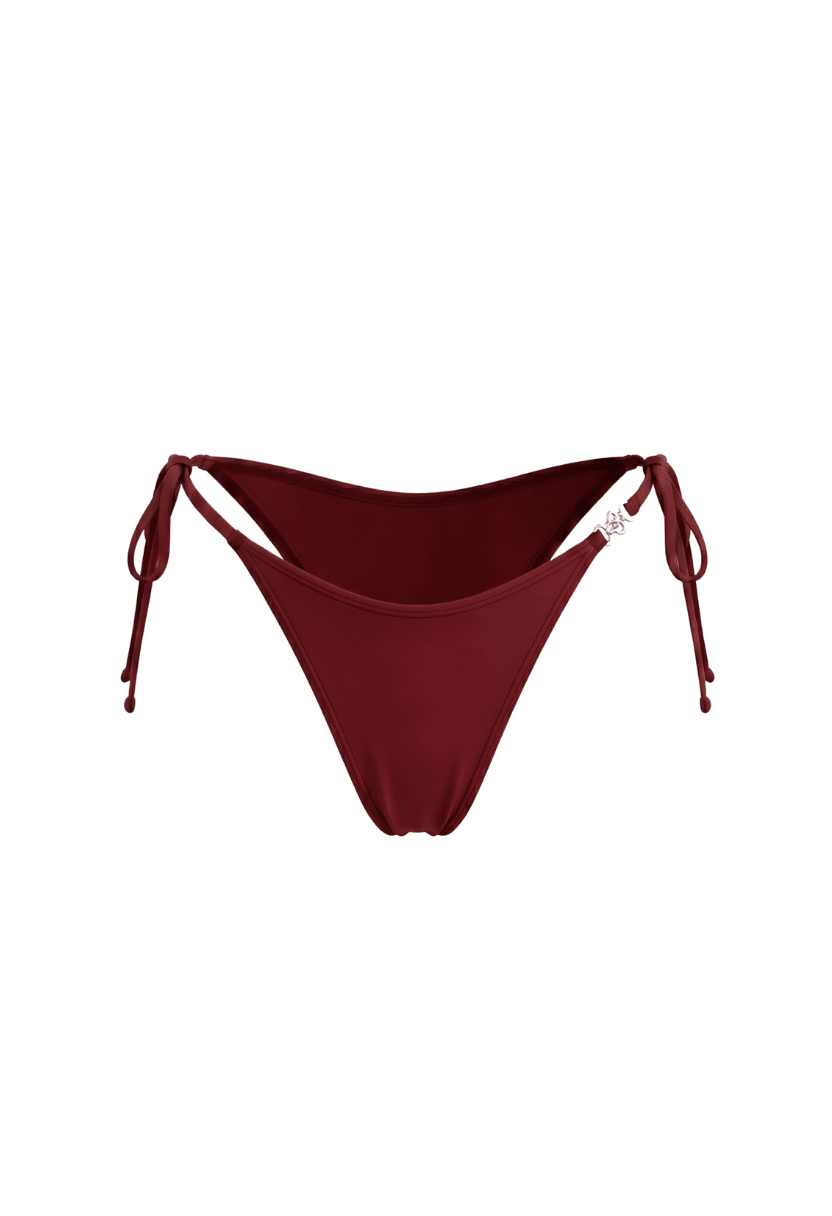 Gia burgundy tie-side cheeky bikini bottom, flat lay