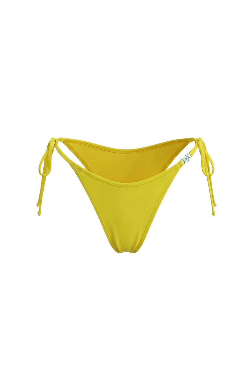 Gia yellow tie-side cheeky bikini bottom, flat lay