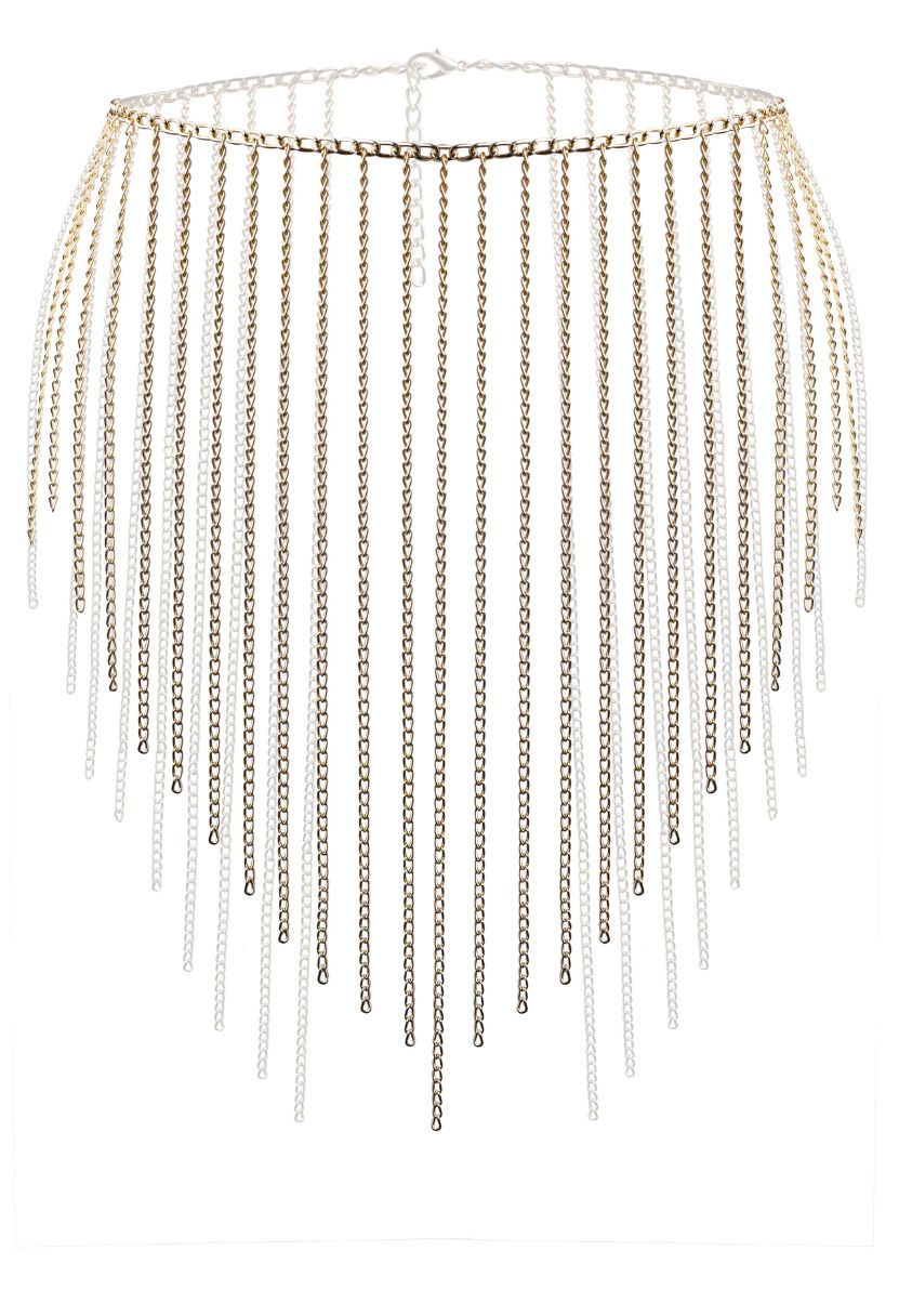 Goddess gold chain skirt with cascading fringe chains