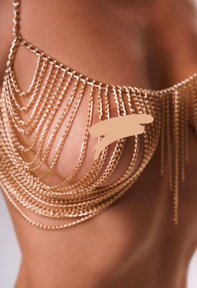 Gold chain bra Goddess – luxury metallic lingerie top The Kiss