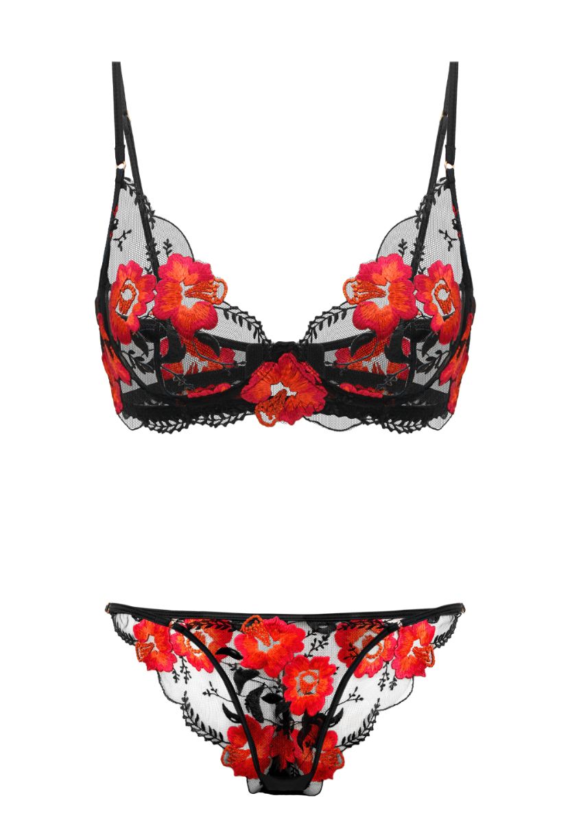 Black and red bikini set Lily – elegant lace lingerie set The Kiss