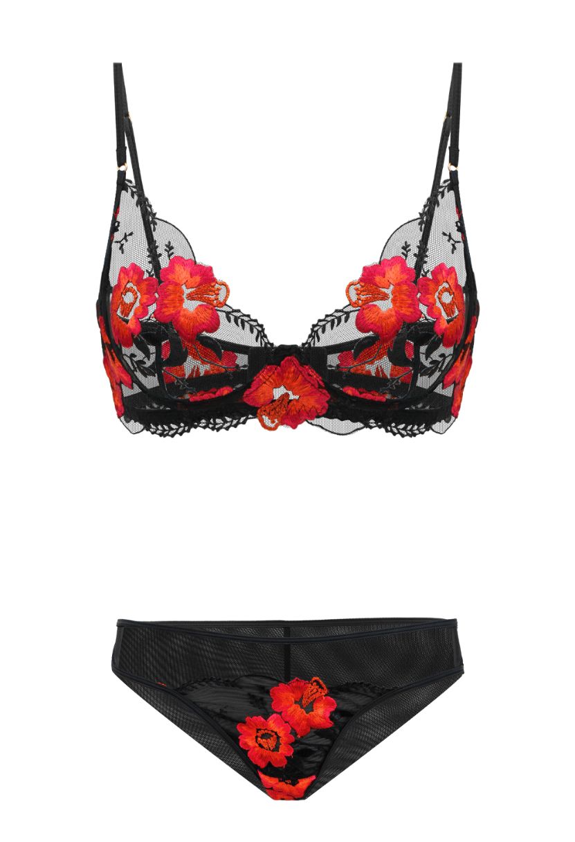 Black and red brief set Lily – classic lace lingerie ensemble The Kiss