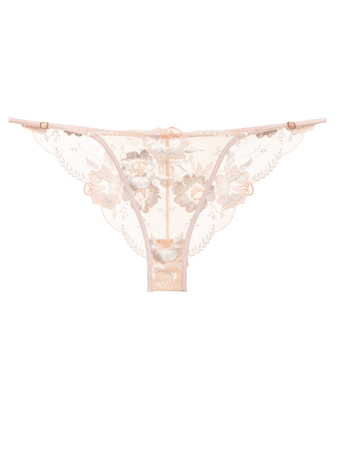 Lily peach embroidered mesh bikini panty with floral appliqué, back view