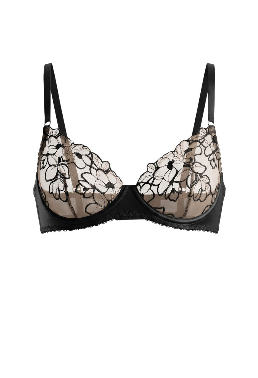 Lorena black underwire bra with floral embroidery, product shot
