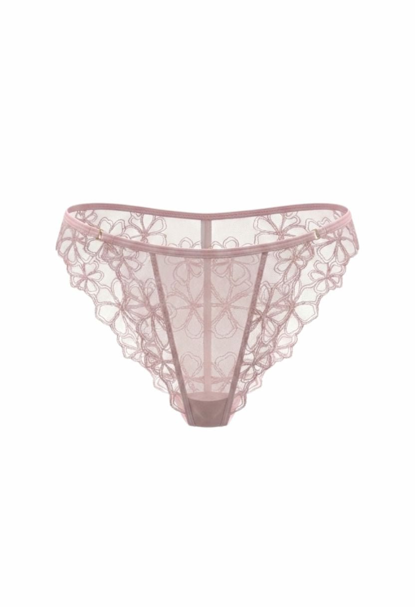 Megan pink floral lace bikini panty, flat lay