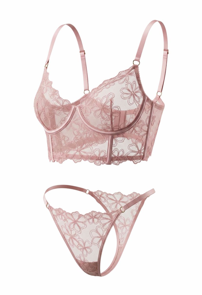 Megan Longline Bra Set Pink