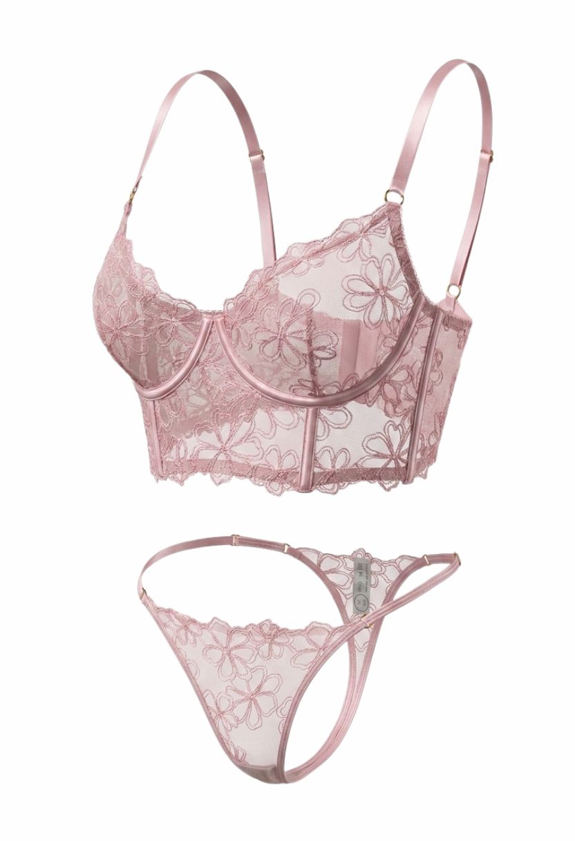 Megan Longline Bra Set Pink