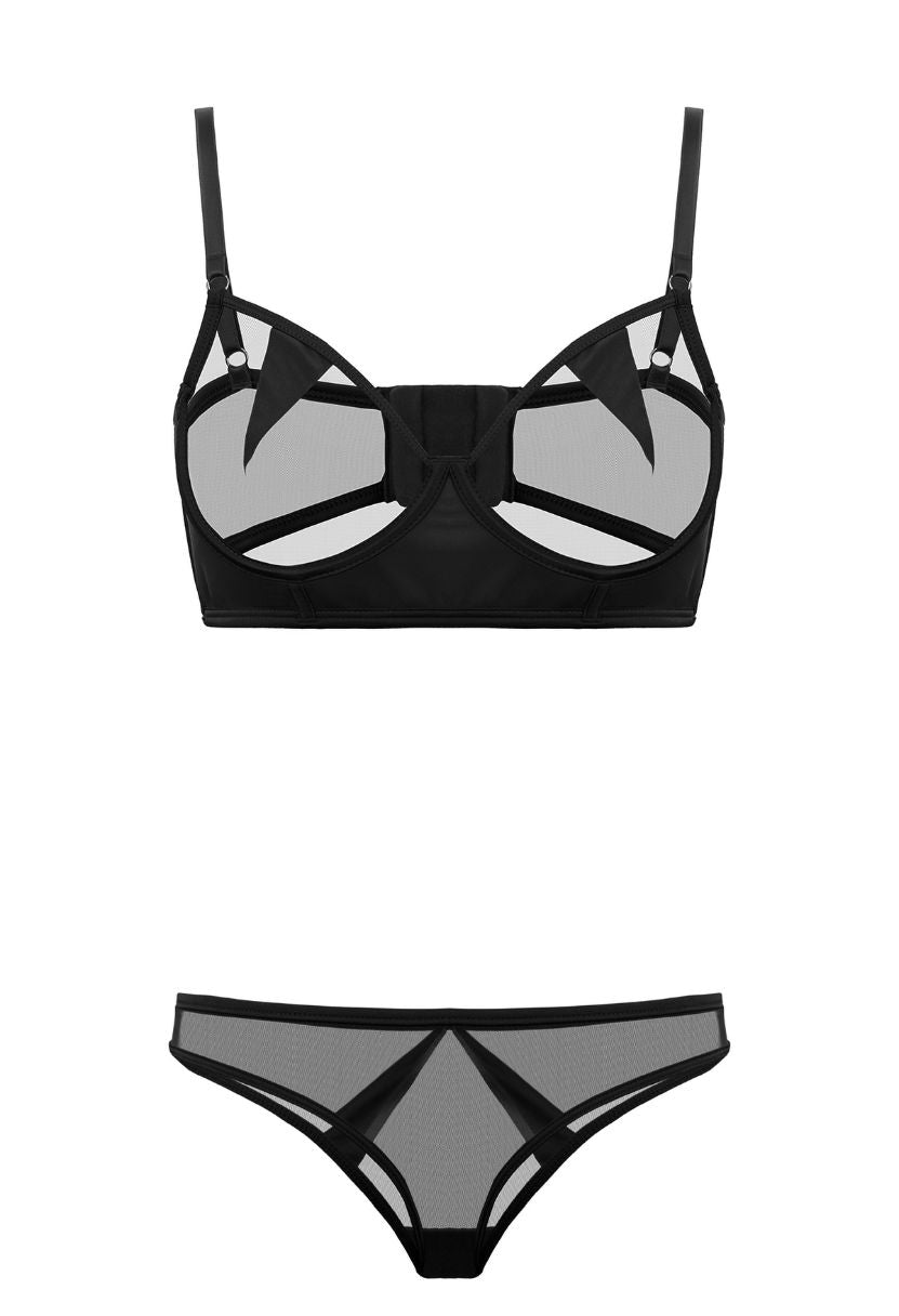 Black thong set Mia – lace lingerie bra and thong The Kiss