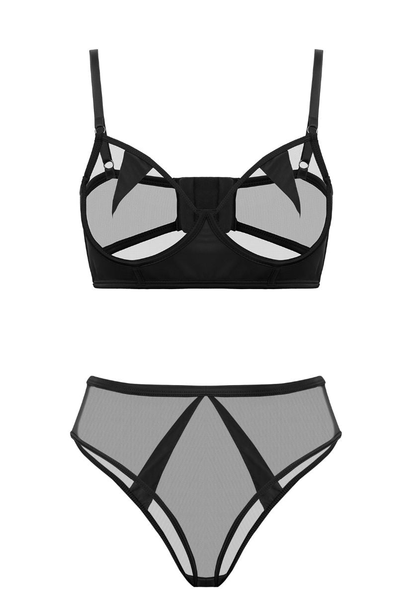 Black high-waist set Mia – structured lace lingerie set The Kiss