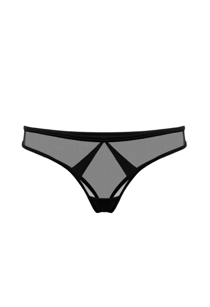 Mia black bikini panty, front view, part of Mia Black Trio pack