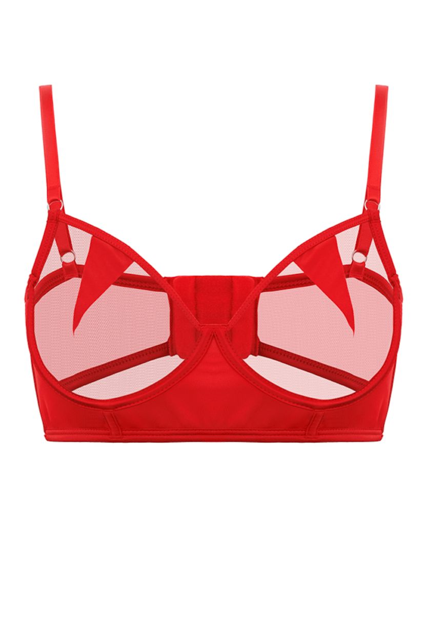 Red lace bra Mia – minimal strappy lingerie bra The Kiss