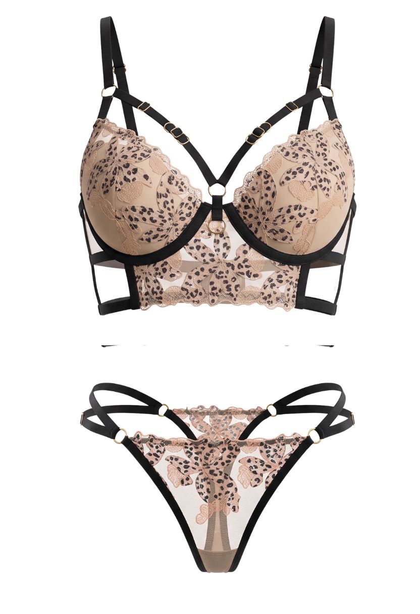 Namira Cage Bra Set Nude Black