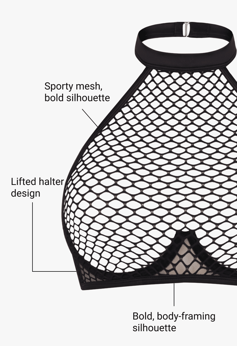 Nikita black halter bra with fishnet mesh design