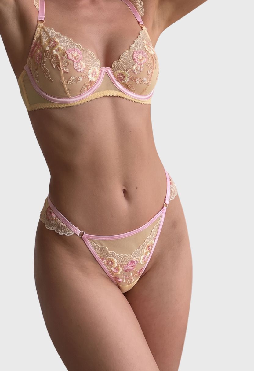 Sylvie Embroidery Thong Butter Yellow