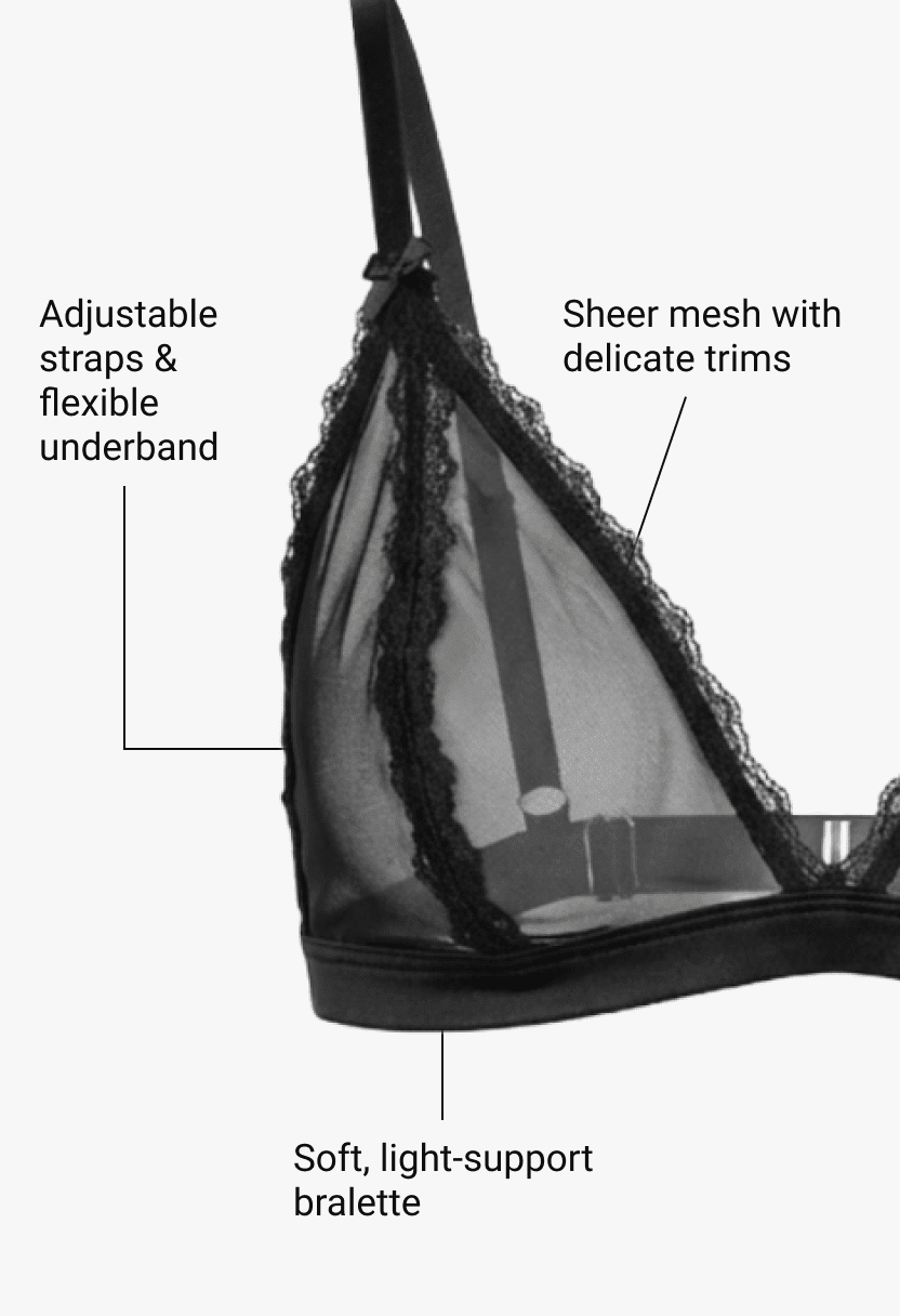 Veil black bralette with sheer mesh and lace trim