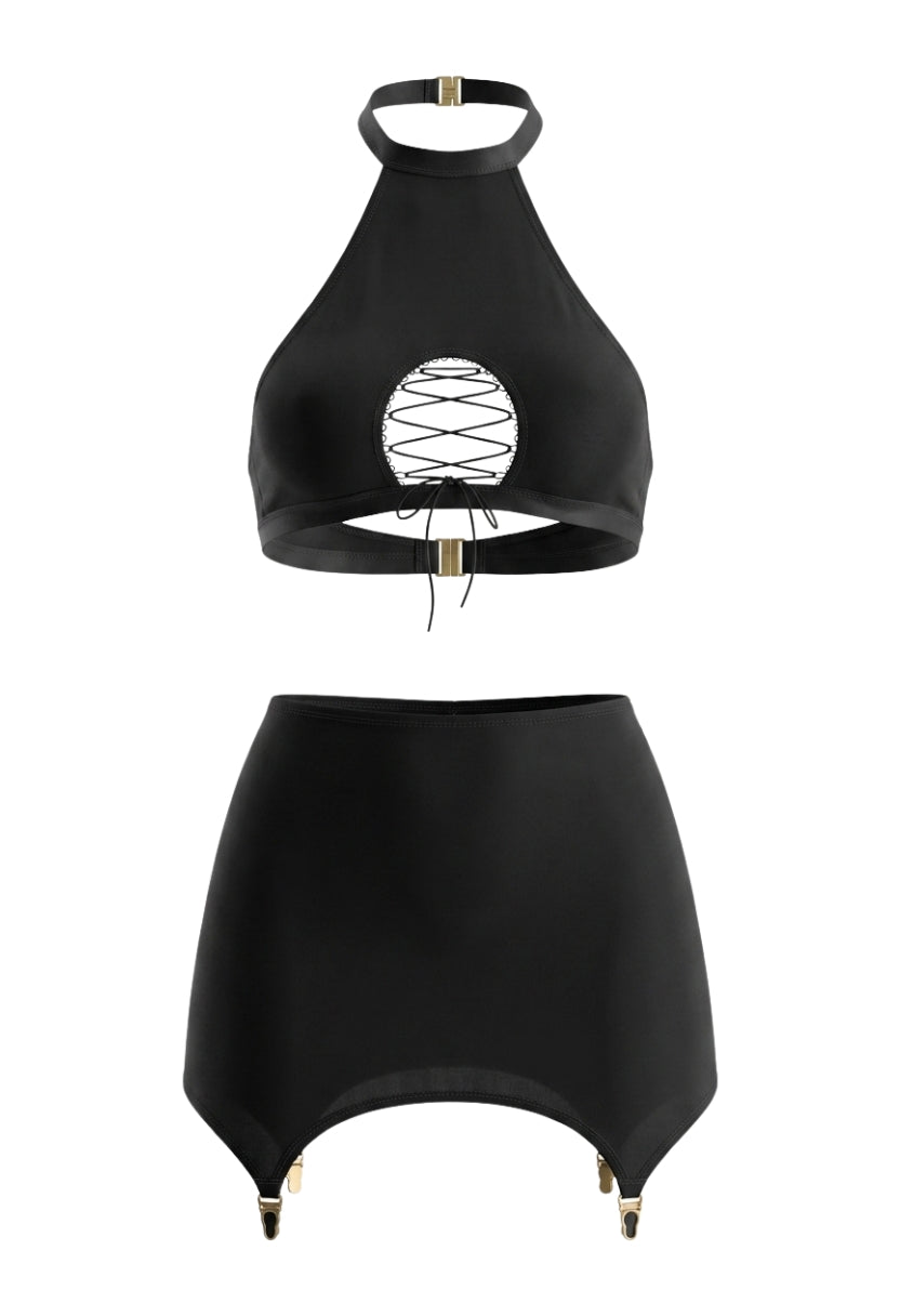 Zoe Bra and Garter Set Black