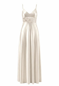 Adeline ivory lace-trim satin nightgown, ghost mannequin front view