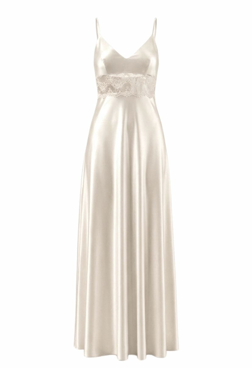 Adeline ivory lace-trim satin nightgown, ghost mannequin front view